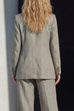 2 Piece Grey Notched Lapel Women's Linen Suits with Pockets