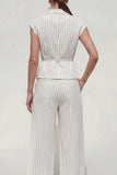 Notched Lapel White 2 Piece Stripe Women's Linen Suits