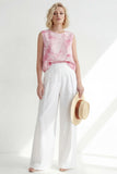 2 Piece Blue Printed Sleeveless Women's Linen Suits