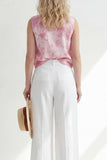2 Piece Blue Printed Sleeveless Women's Linen Suits
