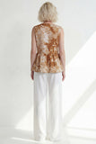 Pink 2 Piece Printed Sleeveless Women's Linen Suits