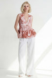 Pink 2 Piece Printed Sleeveless Women's Linen Suits