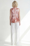 Pink 2 Piece Printed Sleeveless Women's Linen Suits