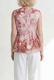 Pink 2 Piece Printed Sleeveless Women's Linen Suits