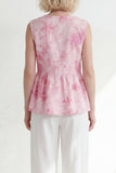 Pink 2 Piece Printed Sleeveless Women's Linen Suits