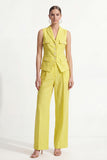 Peaked Lapel Yellow 2 Piece Sleeveless Women's Linen Suits