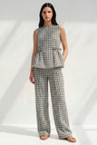 Plaid BLack White Grid 2 Piece Women's Linen Suits