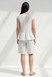 White Stripe 2 Piece Women's Linen Suits with Ruffles