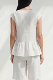 White Stripe 2 Piece Women's Linen Suits with Ruffles