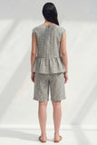 Plaid BLack White Grid 2 Piece Women's Linen Suits with Ruffles