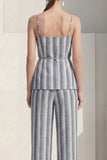Stripe Dusty Blue 2 Piece Women's Linen Suits with Sash