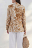 Blue 2 Piece Notched Lapel Printed Women's Linen Suits