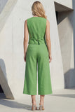 Green 2 Piece Sleeveless V Neck Women's Linen Suits