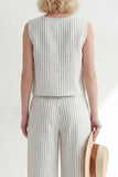 White 2 Piece Sleeveless Stripe Women's Linen Suits
