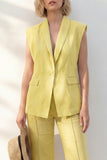 Shawl Lapel Yellow 2 Piece Women's Linen Suits