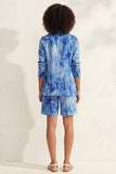 Notched Lapel Blue 2 Piece Printed Women's Linen Suits