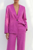 Long Sleeve Fuchsia 2 Piece Women's Linen Suits