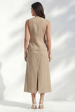 A Line khaki 2 Piece Sleeveless Midi Work Dress with Slit