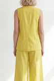 Yellow 2 Piece Sleeveless Women's Linen Suits with Pockets