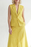 Yellow 2 Piece Notched Lapel Work Dress with Pockets