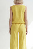 Yellow Sleeveless 2 Piece V Neck Women's Linen Suits