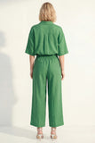 Green 2 Piece Half Sleeve Women's Linen Suits