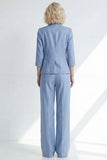 Notched Lapel 2 Piece Dusty Blue Women's Linen Suits