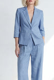 Notched Lapel 2 Piece Dusty Blue Women's Linen Suits