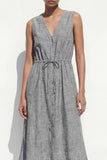 Grey A Line Sleeveless Midi Work Dress with Slit