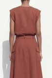 Caramel 2 Piece A Line Midi Work Dress with Belt
