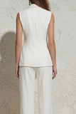 Notched Lapel White Sleeveless Women Suits with Sash