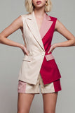 Peaked Lapel 2 Piece ColorBlock Light Khaki Women Suits