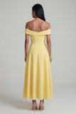 Off the Shoulder Corset A Line Satin Yellow Maxi Dress
