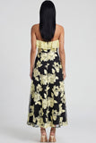 Strapless Ruffled A Line Floral Appliqued Yellow Wedding Guest Dress