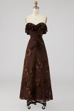 Strapless Ruffled A Line Floral Appliqued Yellow Wedding Guest Dress