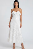 Strapless Ruffled A Line Floral Appliqued Yellow Wedding Guest Dress