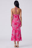 Blue Halter Cut Out Mermaid Floral Appliqued Wedding Guest Dress