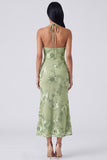 Blue Halter Cut Out Mermaid Floral Appliqued Wedding Guest Dress