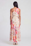 Ivory One Shoulder Ruched Printed A Line Wedding Guest Dress