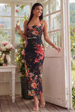 Halter Floral Champagne Printed Bodycon Wedding Guest Dress