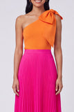 One Shoulder Bowed ColorBlock Orange and Fuchsia A Line Formal Dress