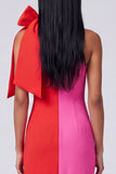 One Shoulder Bodycon ColorBlock Fuchsia and Red Formal Dress
