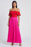 Off the Shoulder Pleated Ruffled ColorBlock Fuchsia and Red Formal Dress