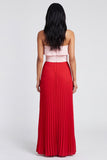 ColorBlock Pink and Red Off the Shoulder A Line Ruffled Formal Dress