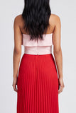 ColorBlock Pink and Red Off the Shoulder A Line Ruffled Formal Dress
