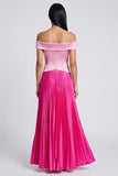 Off the Shoulder Pink and Fuchsia ColorBlock A Line Formal Dress