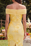 Blue Off the Shoulder Appliqued Bodycon Wedding Guest Dress