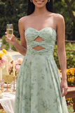 Strapless A Line Cut Out Ruched Dusty Sage Wedding Guest Dress
