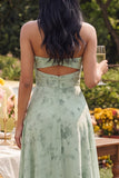 Strapless A Line Cut Out Ruched Dusty Sage Wedding Guest Dress