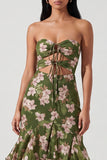 Strapless Cut Out Dark Green Floral Mermaid Wedding Guest Dress